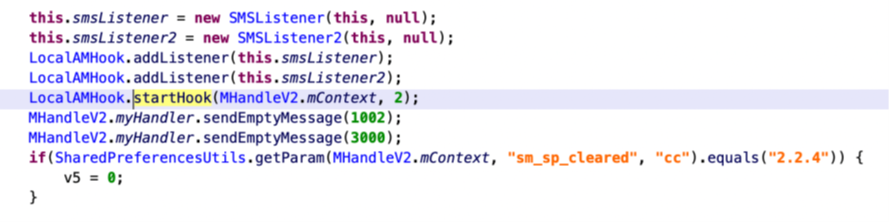 Figure 5. Code to intercept incoming SMS