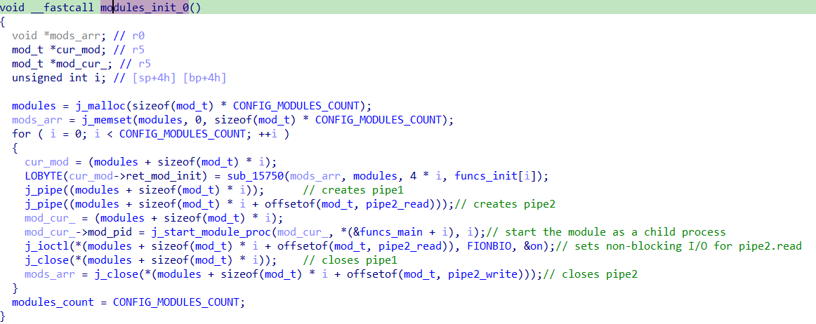 The function that initialises the modules