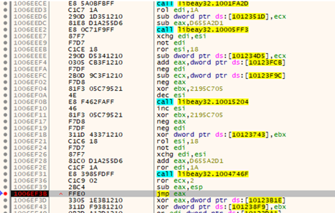 Figure 10. Execution being transferred to the first shellcode