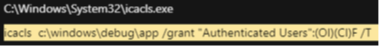 Figure 23. Permission granted through icalcls.exe