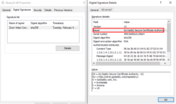 Figure 8. The libeay32.dll issuer