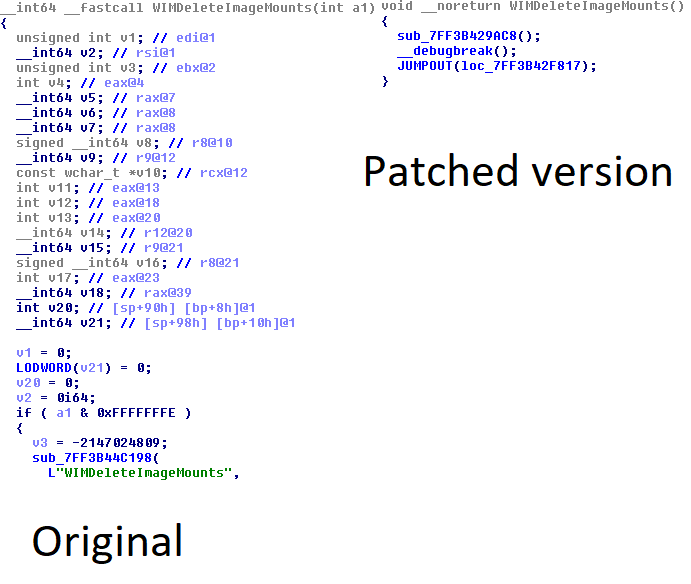 Figure 4. Comparison of the original DLL to the patched DLL