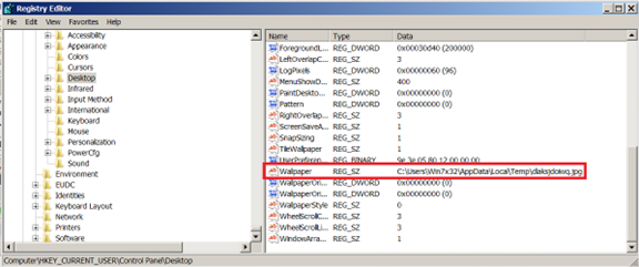 Figure 3. The registry entry created after Black Basta ransomware changes the wallpaper on the infected machine