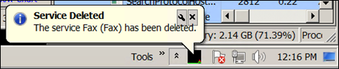 Figure 12. Pop-up notification when the Fax service is deleted