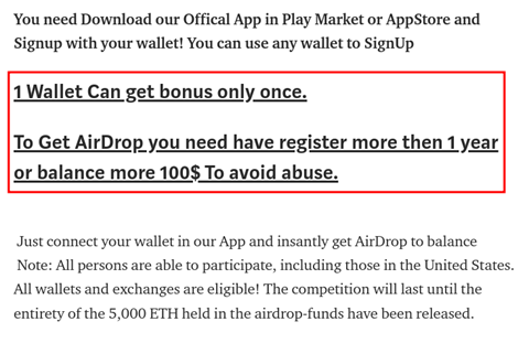 Figure 18. An airdrop for 0.1 ether used by Cryptomining Farm Your own Coin to lure users into signing up for the app’s supposed service