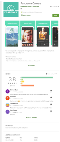 Figure 5. The Google Play page for Panorama Camera