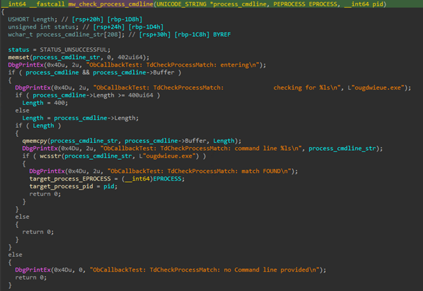 Figure 14. The process command line being checked