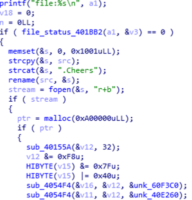 Figure 3. Cheerscrypt renames the sample before encryption.