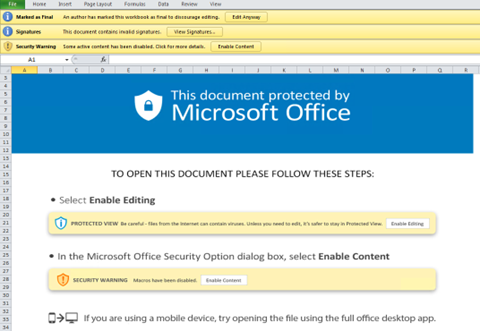 Figure 3. Instructions in the Excel file used by QakBot to lure a potential victim into enabling Excel 4.0 macros