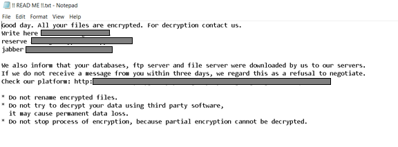 Figure 3. Cuba ransomware’s ransom note retrieved from samples that we analyzed in March 2022