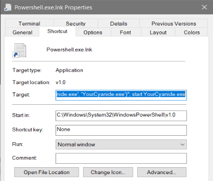 Figure 5. LNK file containing the shellcode