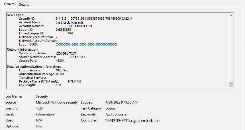 Figure 4. Customer’s network log of activities in the compromised Windows AD