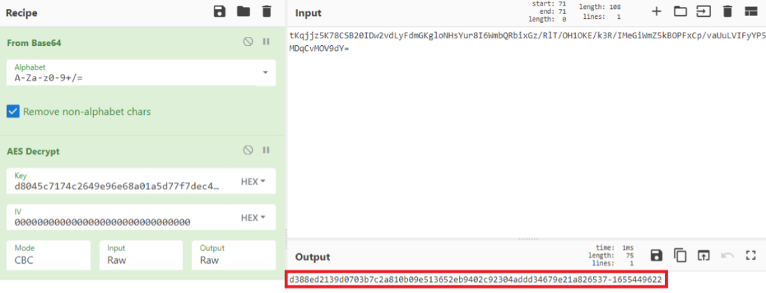 Our replication of HavanaCrypt’s decryption routine using the CyberChef app