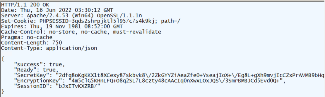 The response from hxxp[:]20[.]227[.]128[.]33/index[.]php that we obtained using Fiddler