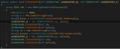 HavanaCrypt’s generation of an RSA key using the RSACryptoServiceProvider function