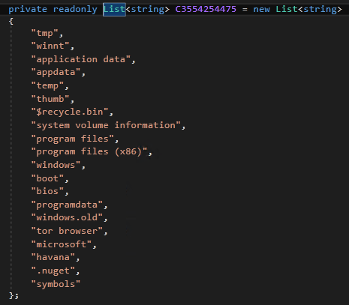 The directories in which HavanaCrypt avoids encrypting files