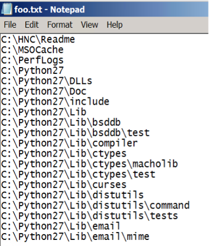 The foo.txt text file that contains logs of directories that contain encrypted files 