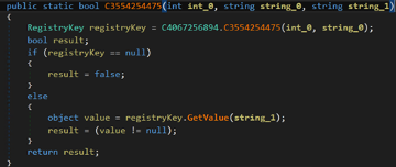 The function containing the parameters used by HavanaCrypt in checking the registry key