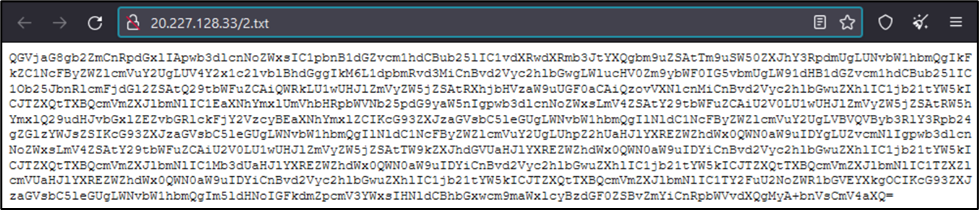 The Base64-encoded 2.txt file as seen on the Microsoft web hosting service IP address