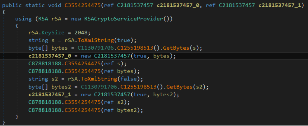 HavanaCrypt’s generation of an RSA key using the RSACryptoServiceProvider function