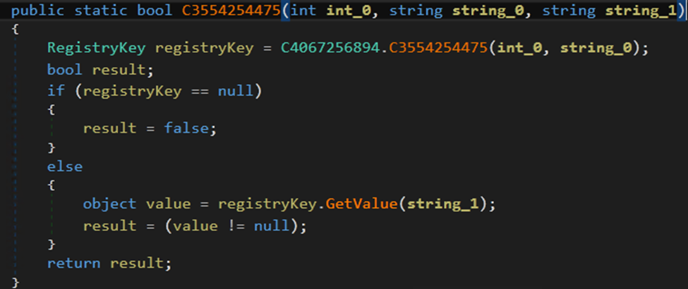 The function containing the parameters used by HavanaCrypt in checking the registry key