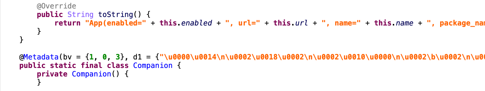 Data format fetched from C&C server (Source: com.abcd.evpnfree)