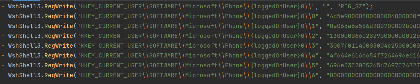 Figure 10. Registry stuffing on \\Phone\\{loggedOnUser}0\\ as logged by Vision One’s AMSI telemetry