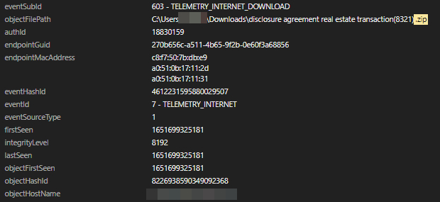 Figure 5. The ZIP archive successfully saved in the user’s Downloads folder