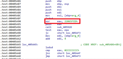 Figure 10. The XOR key BlackMatter uses for renaming APIs