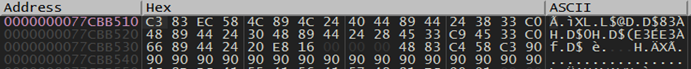 Figure 8. EtwEventWrite after patching by return instruction(0xC3)