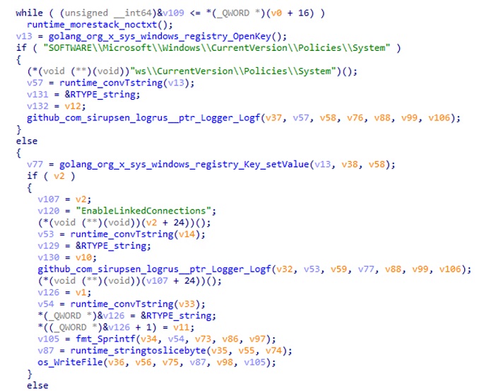 Figure 13. Agenda changing the registry value of EnableLinkedConnection to 1