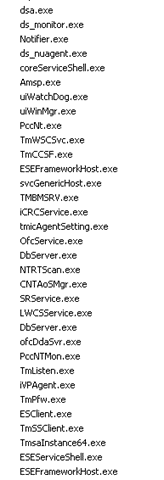 Figure 16. A list of processes to be terminated as checked by kill_svc.exe/HelpPane.exe