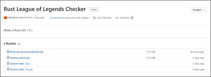 Figure 2. The SolidBit ransomware variant masquerading as a League of Legends account checker tool on GitHub 