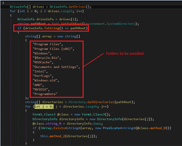 Figure 11. SolidBit ransomware checking for files to be avoided 