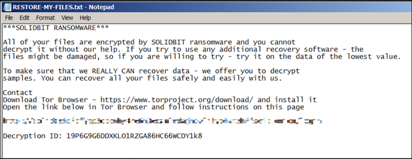 Figure 17. Dropped ransom note by SolidBit ransomware 