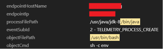 The activity monitoring module detected the Java process that tried to open a bash shell.