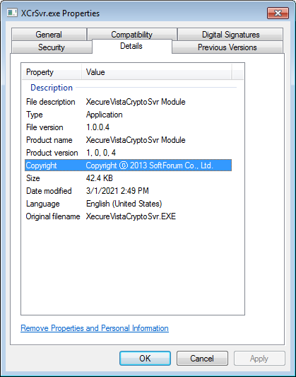 Figure 2. Metadata of XcrSvr.exe