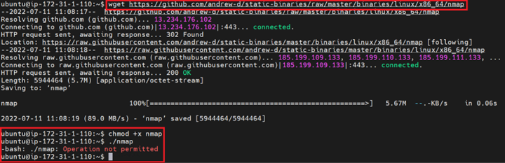 Figure 17. Prevention the execution of the “nmap” binary using the Application Control module from Cloud One Workload Security