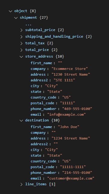 Figure 4. Data retrieved from an API request shows a full set of customer information