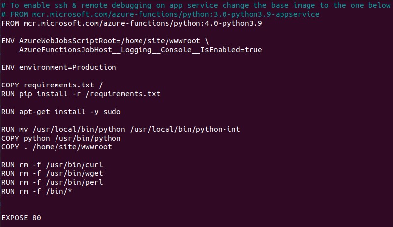 Figure 12. Example of a distroless container Dockerfile