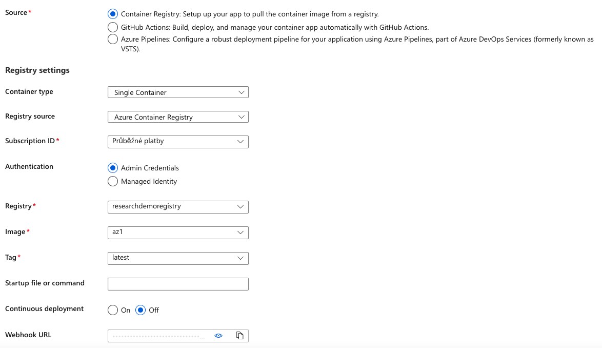 Figure 3. Setting private registry for Azure custom container serverless deployment