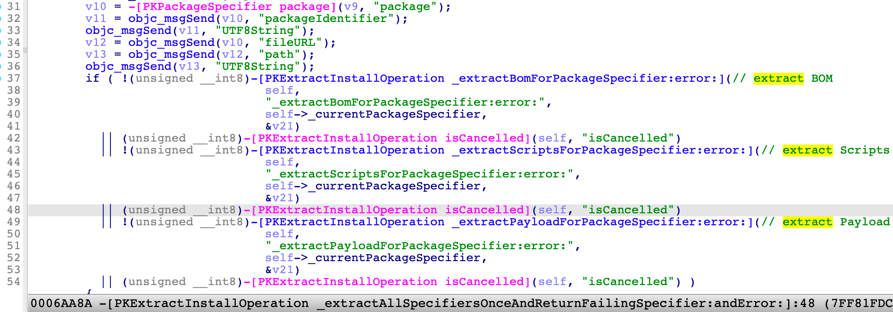 The implementation of the _extractAllSpecifiersXXX method