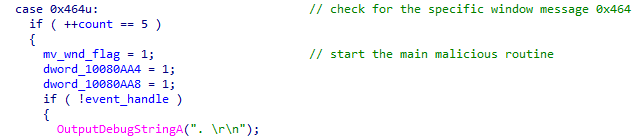 Malicious routine triggered on the fifth window switch